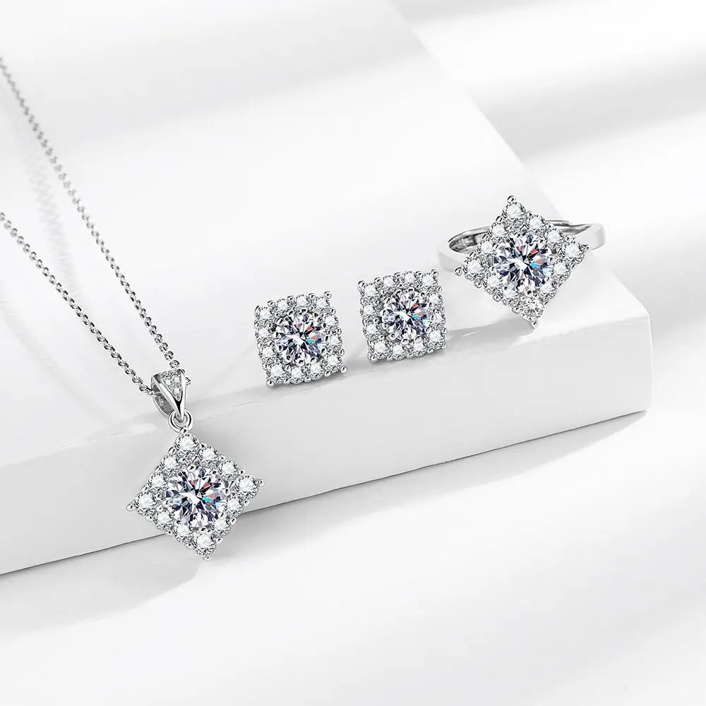 925 Sterling Silver Jewelry Sets For Women Heart Zircon Ring Earrings Necklace Wedding Bridal Elegant Christmas