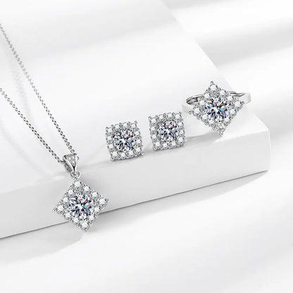 925 Sterling Silver Jewelry Sets For Women Heart Zircon Ring Earrings Necklace Wedding Bridal Elegant Christmas