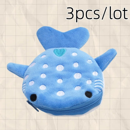 New Cartoon Shark Plush Coin Purse, Cute Pendant, Data Cable Bag, Zipper Bag