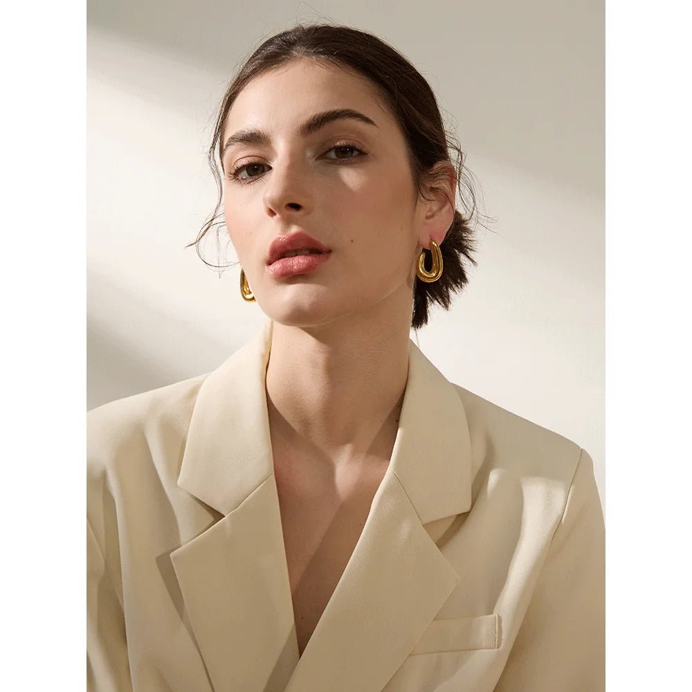 Elysium 316l Stainless Steel Geometric Textured Stud Earrings Prevent Allergy 18K PVD Plated Metal Simple Jewelry for Women Gift