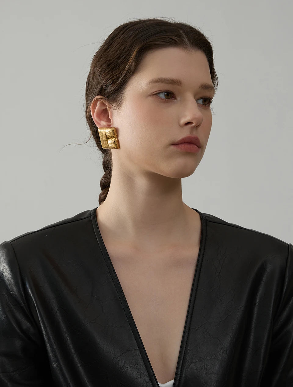 Elysium New Fashion 316L Stainless Steel Square Stud Earrings Charm Metal Texture 18K Gold Plated Waterproof Statement Jewelry