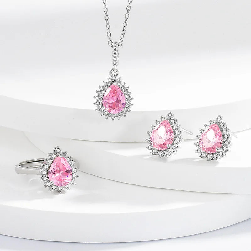 925 Sterling Silver Jewelry Sets For Women Heart Zircon Ring Earrings Necklace Wedding Bridal Elegant Christmas