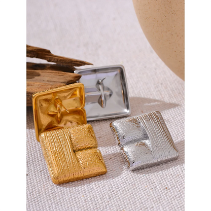 Elysium New Fashion 316L Stainless Steel Square Stud Earrings Charm Metal Texture 18K Gold Plated Waterproof Statement Jewelry