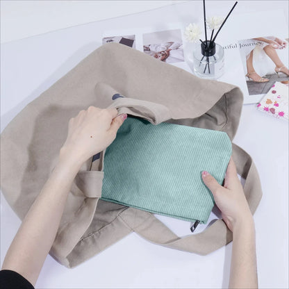 Corduroy Travel Cosmetic Bag Portable Makeup Storage Bag Purses Women Large Capacity Zipper Make Up Organizer Storage Clutch