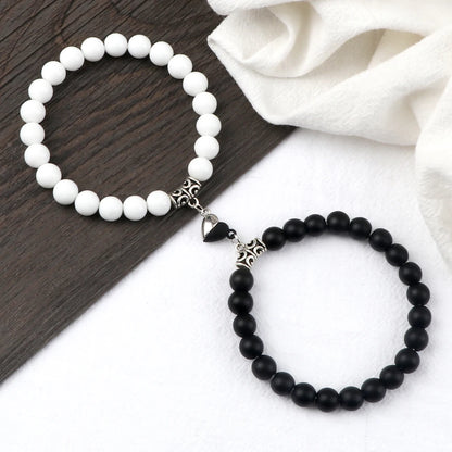 Hot Couple Yin Yang Bracelet Set Men 8mm Natural Stone Heart shape Magnet Love Braclet for Women Friendship Fashion Jewelry Gift