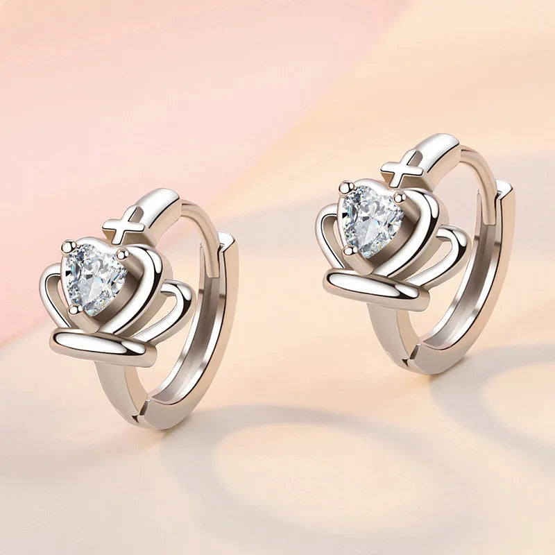 925 Sterling Silver Earrings For Women Original Charm Double Hoop Earrings Pave CZ Fine Engagement Anniversary Jewelry Gift