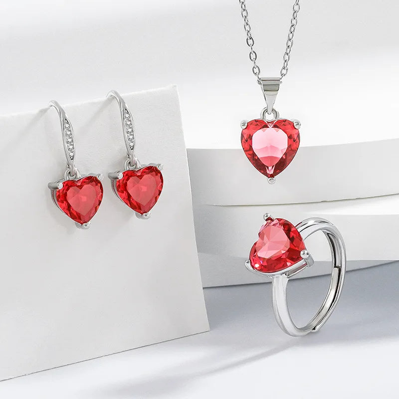 925 Sterling Silver Elegant Jewelry Sets Ring Earrings Necklace For Women Rectangle Geometry Zircon Wedding Accessories