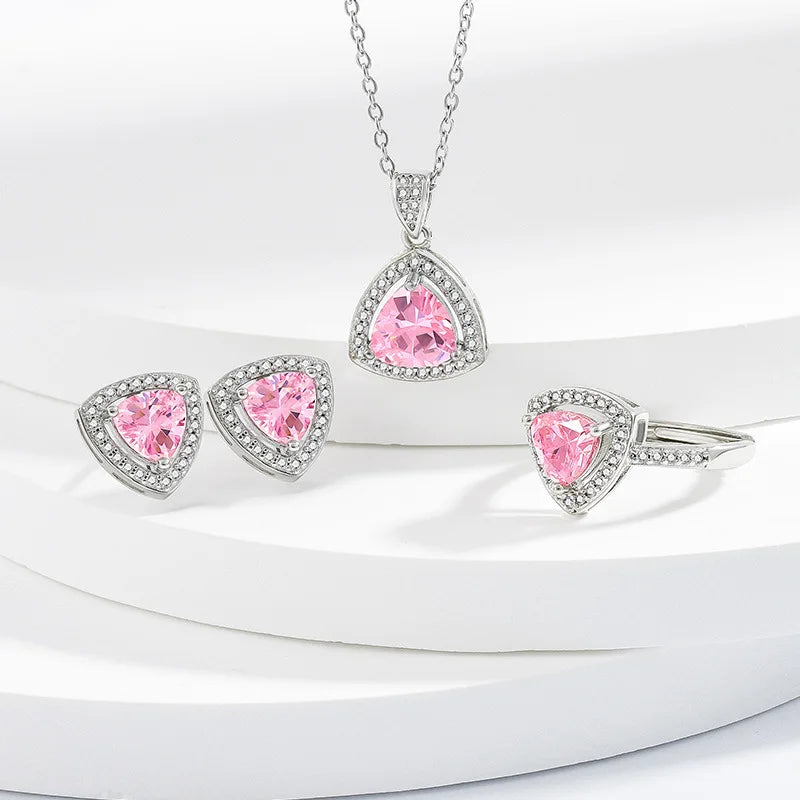 925 Sterling Silver Jewelry Sets For Women Heart Zircon Ring Earrings Necklace Wedding Bridal Elegant Christmas