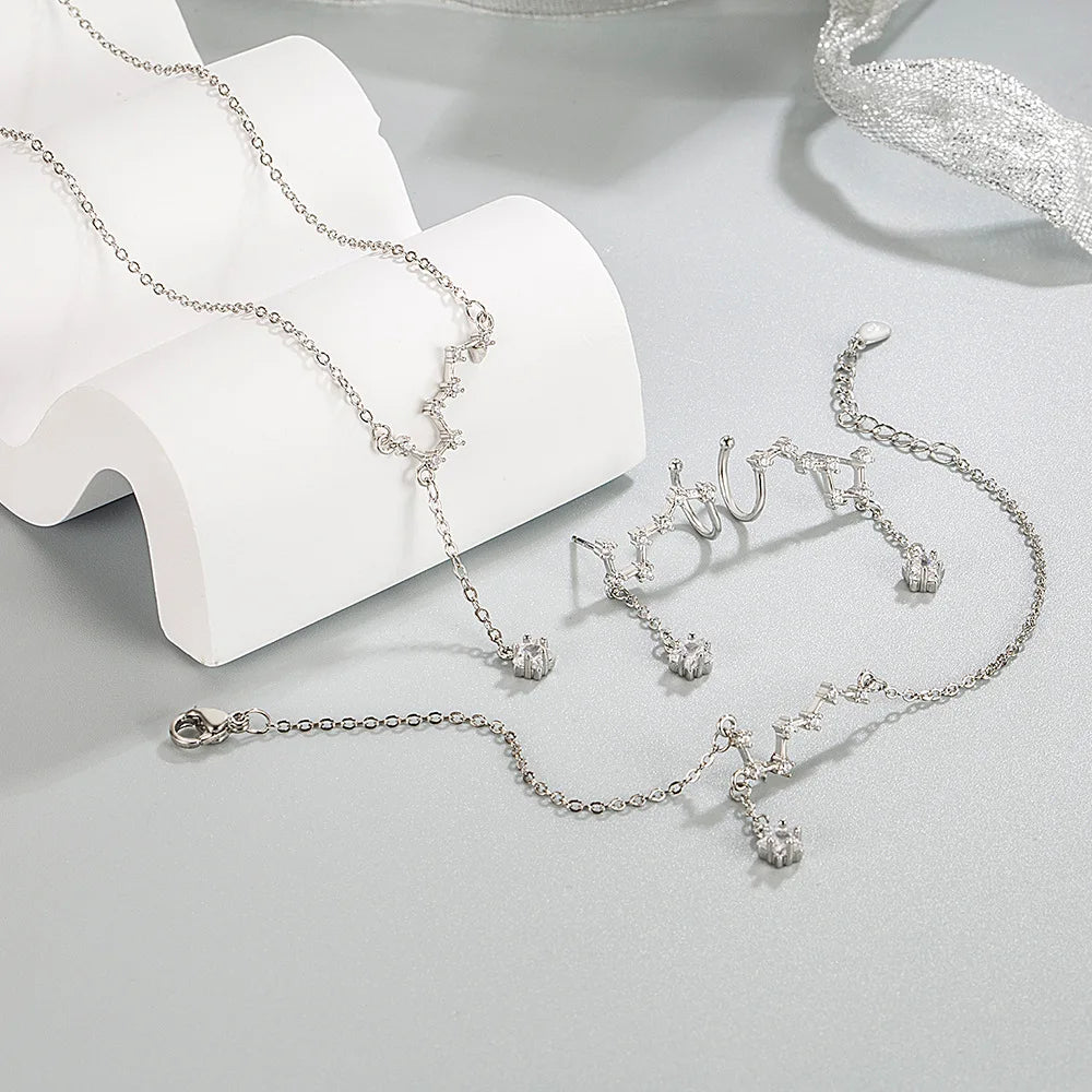 925 Sterling Silver Jewelry Sets For Women Heart Zircon Ring Earrings Necklace Wedding Bridal Elegant Christmas