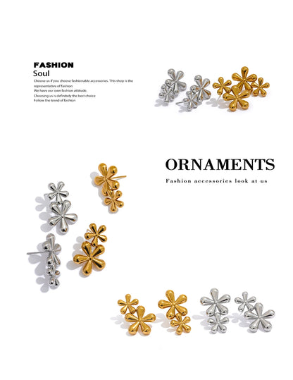 Elysium 316L Stainless Steel Flower Stud Earrings Fashion Metal 18K Gold Color Plated Rust Proof Texture Charm Jewelry for Women