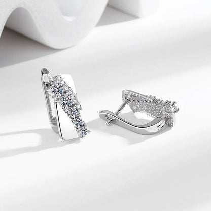 925 Sterling silver needle Earrings Fashion High Quality Jewelry Double Row Crystal Zircon Round Stud H570