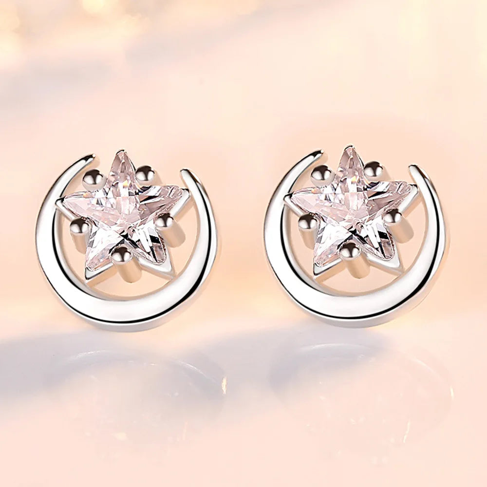 925 Sterling Silver Jewelry Women Fashion Cute Tiny Clear Crystal CZ Stud Earrings Gift for Girls Teens Lady R003