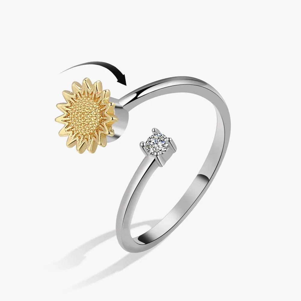 ELYSIUM sunflower fidget ring – rotating relief for daily stress.
