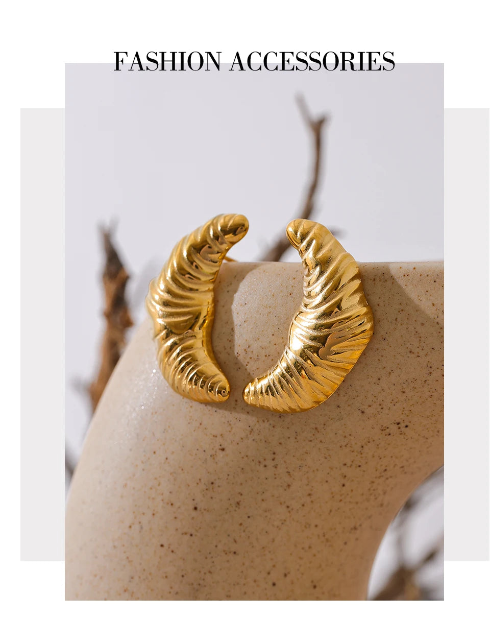 Elysium Stainless Steel Croissant Moon Stud Earrings for Women Anti Allergy Metal Charm Popular Jewelry 18K Gold PVD Plated