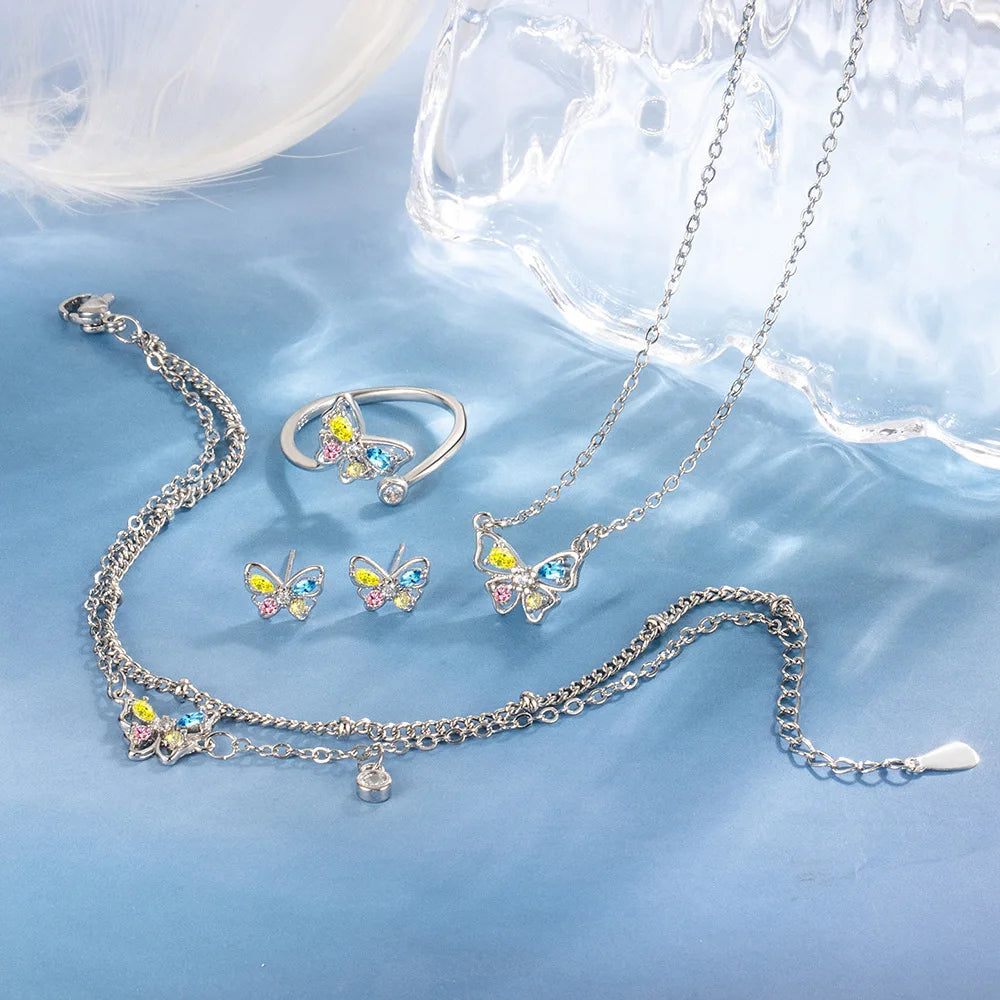 925 Sterling Silver Jewelry Sets For Women Heart Zircon Ring Earrings Necklace Wedding Bridal Elegant Christmas