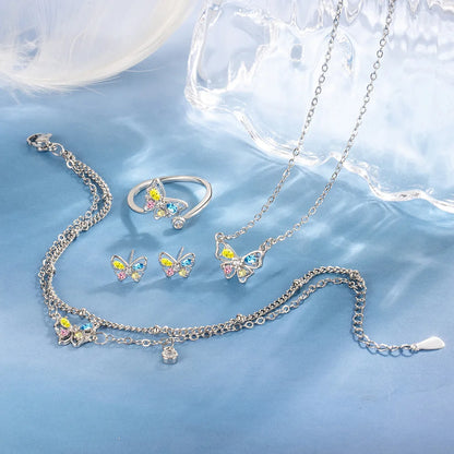 925 Sterling Silver Jewelry Sets For Women Heart Zircon Ring Earrings Necklace Wedding Bridal Elegant Christmas