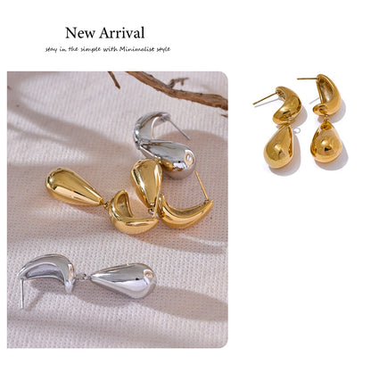 Elysium Charm Stainless Steel Water Drop Teardrop Dangle Earrings Waterproof Metal Statement High Quality Jewelry 18K Gold Plated