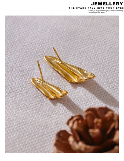 Elysium Stylish Unique Asymmetrical Geometry Metal Stud Earrings Stainless Steel Gold Color Waterproof Jewelry Bijoux