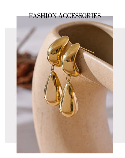 Elysium Charm Stainless Steel Water Drop Teardrop Dangle Earrings Waterproof Metal Statement High Quality Jewelry 18K Gold Plated