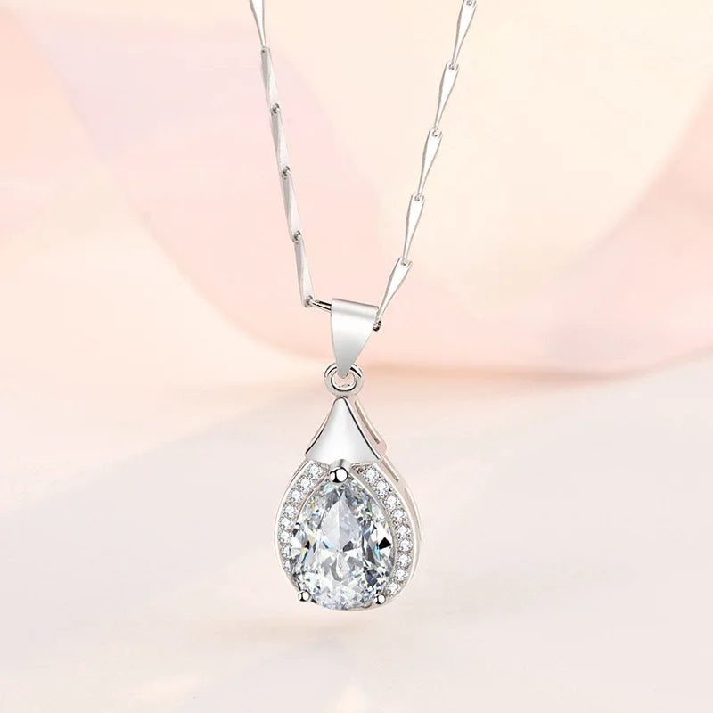 925 Sterling Silver Necklace For Women Round Pendent Sparkling Pave CZ Necklace Fashion Anniversary Birthday Jewelry Gifts