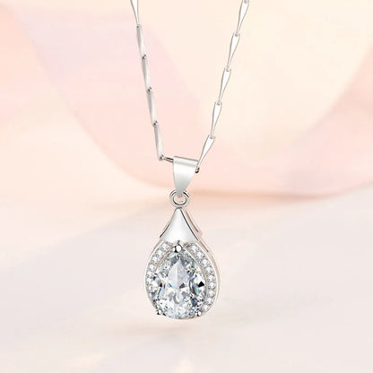 925 Sterling Silver Necklace For Women Round Pendent Sparkling Pave CZ Necklace Fashion Anniversary Birthday Jewelry Gifts