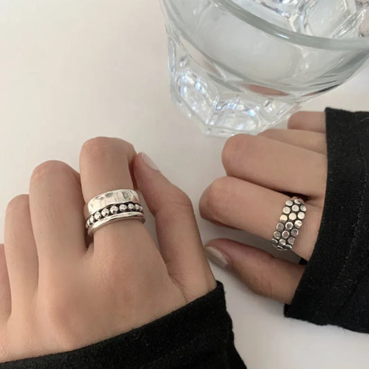 925 Sterling Silver Geometric Multilayer Round Bead Ring Female Fashion Punk Temperament Prevent Allergy Charm Jewelry