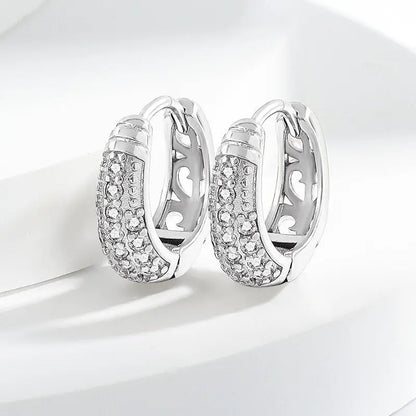 925 Sterling silver needle Earrings Fashion High Quality Jewelry Double Row Crystal Zircon Round Stud H570