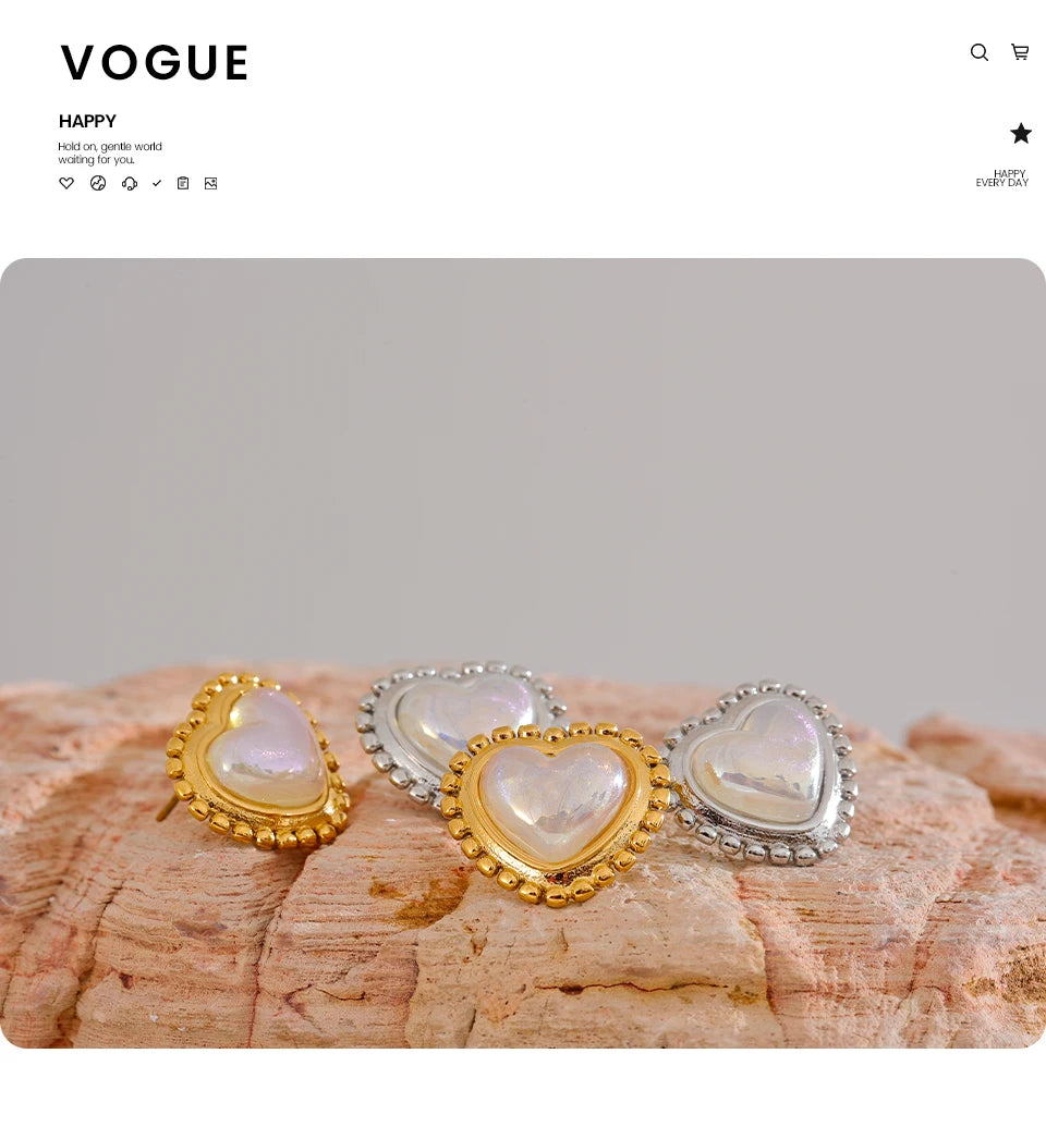 Elysium Exquisite Imitation Pearl Heart Love Daily Stud Earrings Women Water Resistant Stainless Steel Fashion Romantic Jewelry