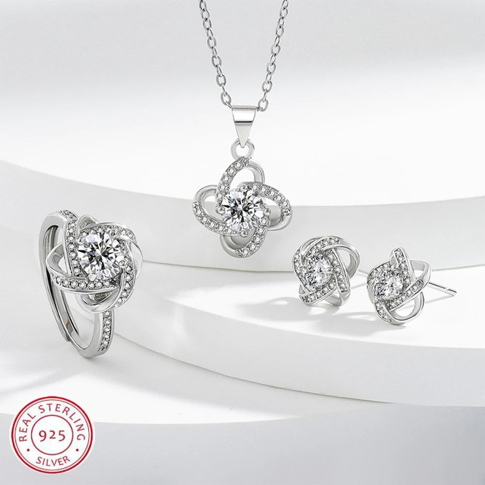 Solitaire Lab Diamond Jewelry set 925 Sterling Silver Party Wedding Rings Earrings Necklace For Women Bridal Moissanite Jewelry