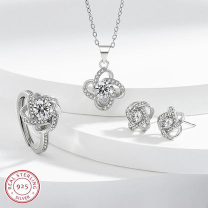 Solitaire Lab Diamond Jewelry set 925 Sterling Silver Party Wedding Rings Earrings Necklace For Women Bridal Moissanite Jewelry