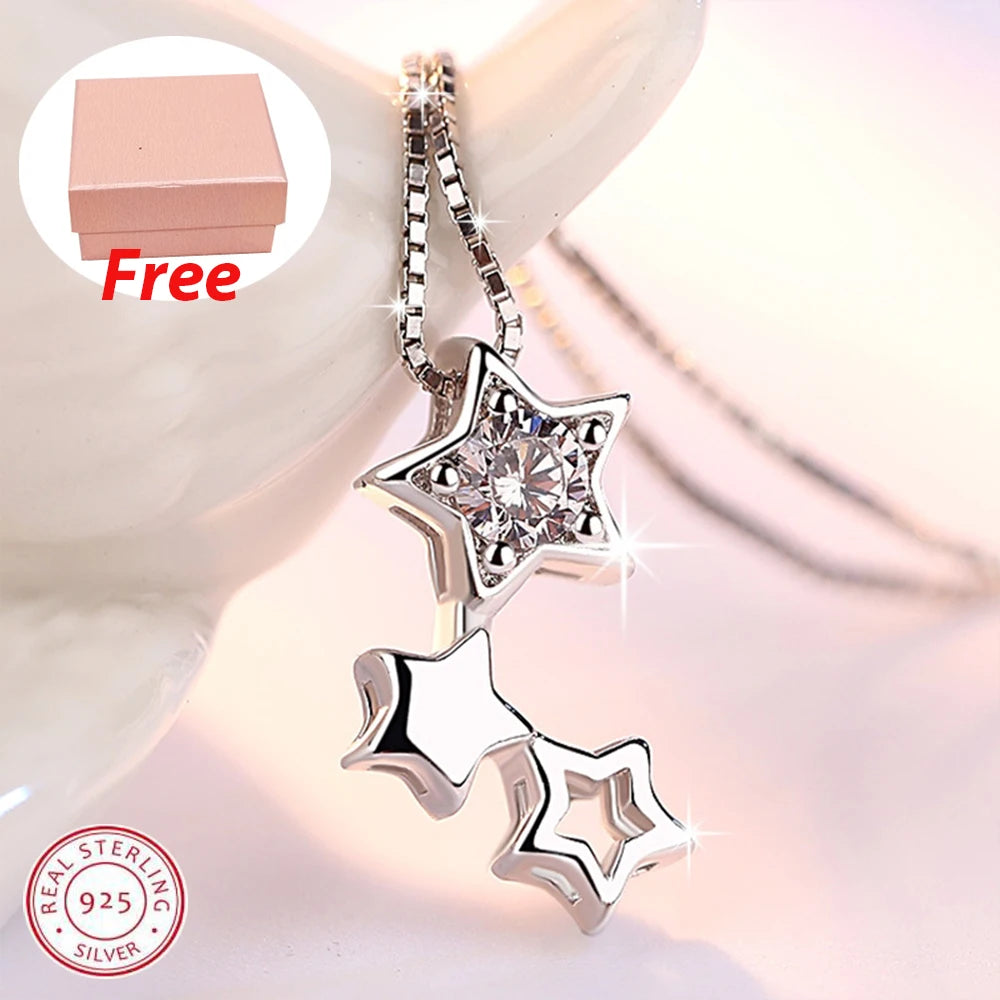 925 Sterling Silver Winter Collection Sparkling Love Necklace Fit DIY Women Fashion Original Jewelry Gift