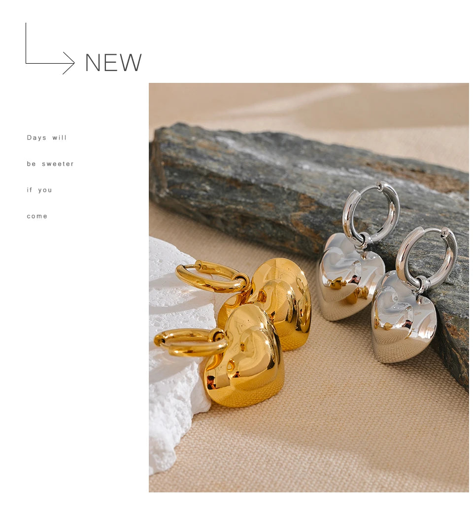 Elysium Exquisite Hollow Smooth Stereoscopic Heart Love Drop Dangle Daily Hoop Earrings Waterproof Stainless Steel Jewelry Women