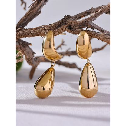Elysium Charm Stainless Steel Water Drop Teardrop Dangle Earrings Waterproof Metal Statement High Quality Jewelry 18K Gold Plated
