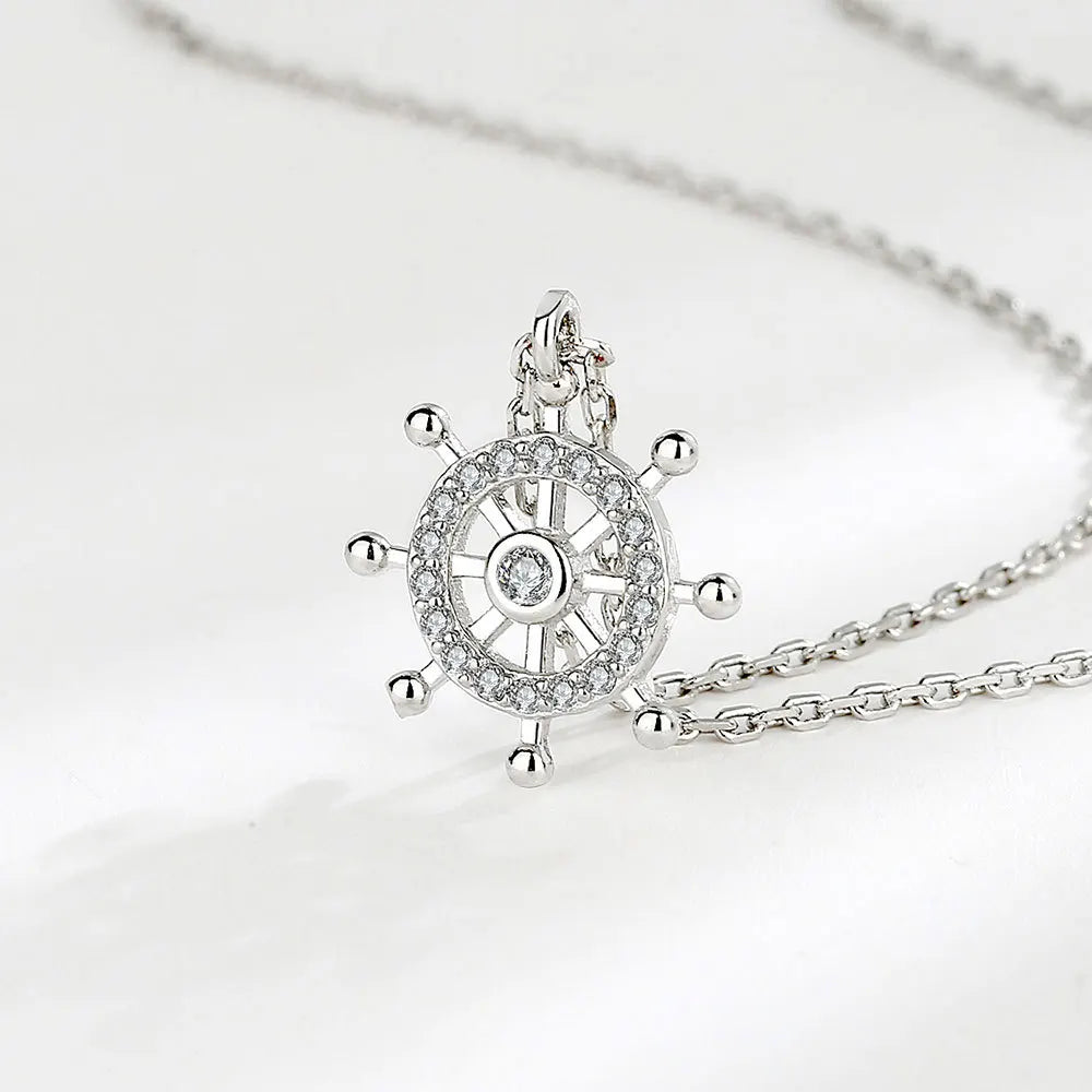 925 Sterling Silver Big Color Stone Pendant Chain Light Crystal Necklace for Women Excellent Jewelry Collarbone Chain 7355