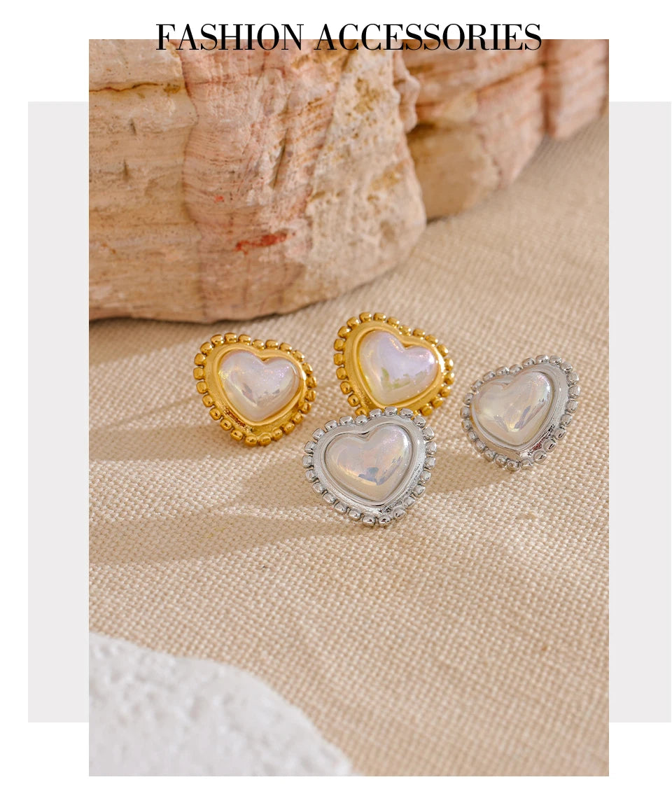 Elysium Exquisite Imitation Pearl Heart Love Daily Stud Earrings Women Water Resistant Stainless Steel Fashion Romantic Jewelry