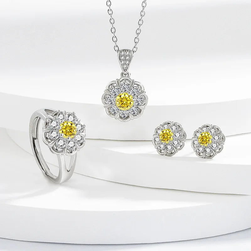 925 Sterling Silver Elegant Jewelry Sets Ring Earrings Necklace For Women Rectangle Geometry Zircon Wedding Accessories