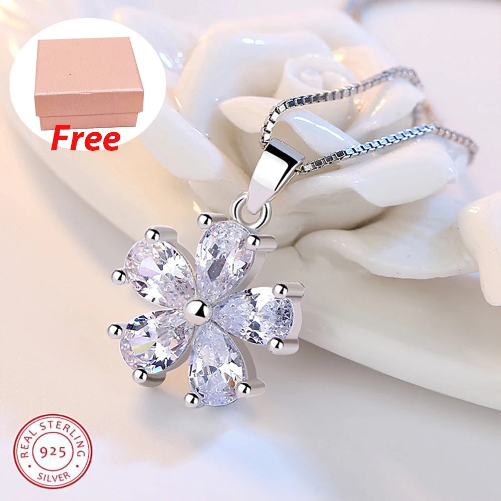 925 Sterling Silver Winter Collection Sparkling Love Necklace Fit DIY Women Fashion Original Jewelry Gift