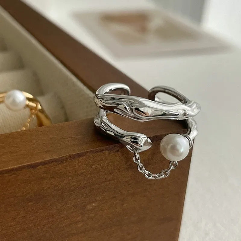 925 Sterling Silver Geometric Multilayer Round Bead Ring Female Fashion Punk Temperament Prevent Allergy Charm Jewelry
