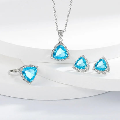 925 Sterling Silver Elegant Jewelry Sets Ring Earrings Necklace For Women Rectangle Geometry Zircon Wedding Accessories