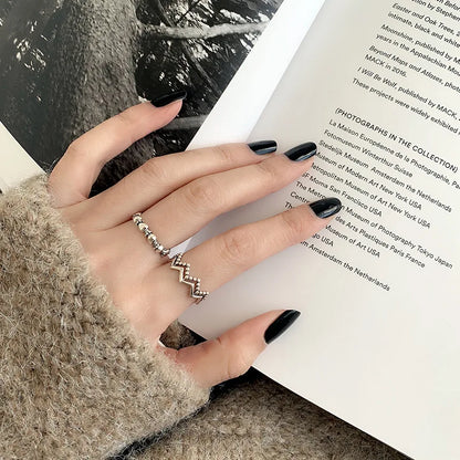 925 Sterling Silver Geometric Multilayer Round Bead Ring Female Fashion Punk Temperament Prevent Allergy Charm Jewelry