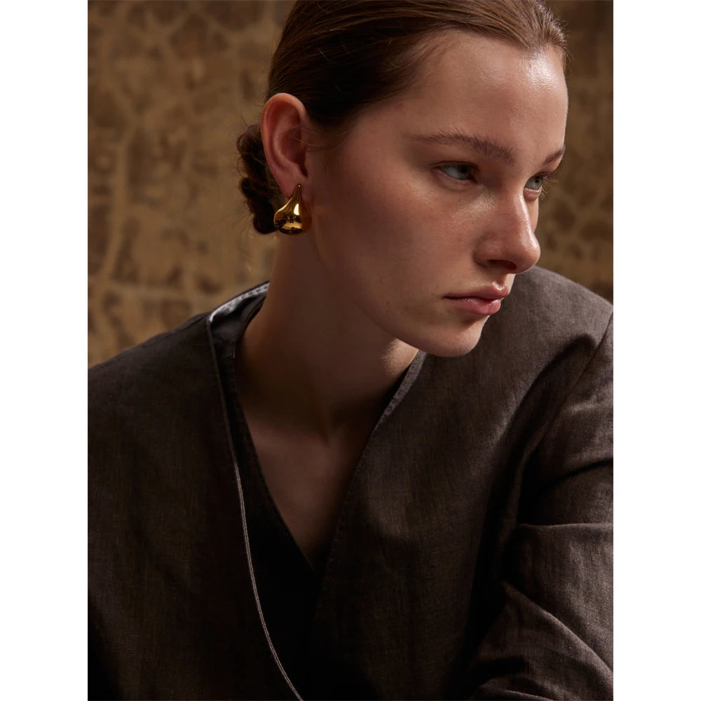 Elysium 18K Gold Color Stainless Steel New Style Water Drop Stylish Stud Earrings Women Statement Daily Temperament Jewelry