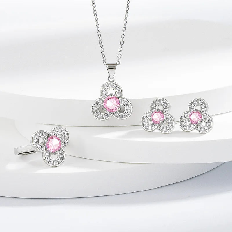 925 Sterling Silver Elegant Jewelry Sets Ring Earrings Necklace For Women Rectangle Geometry Zircon Wedding Accessories