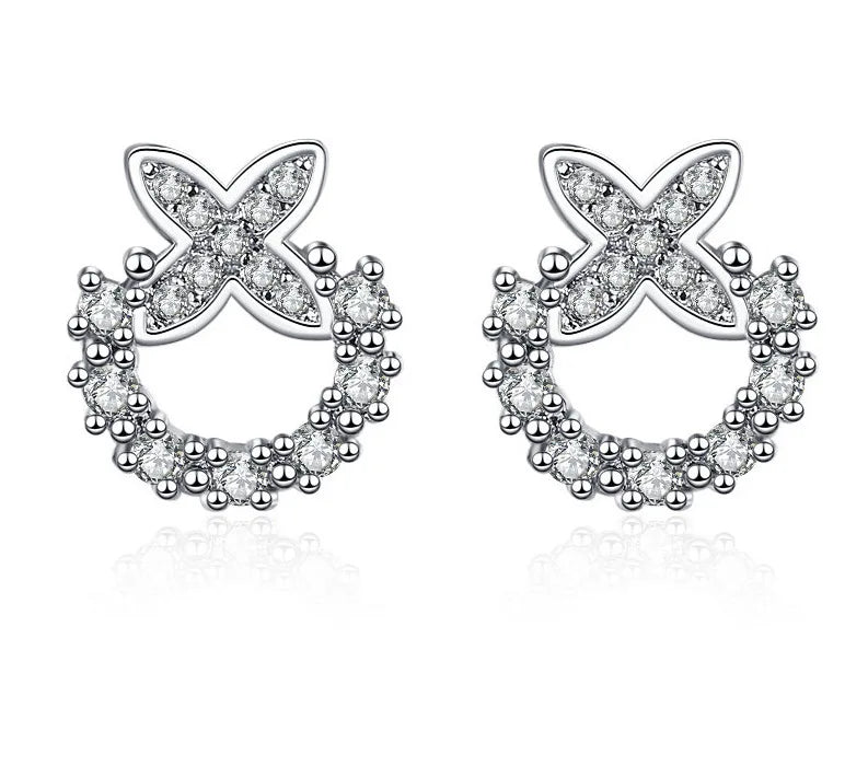 925 Sterling silver needle Earrings Fashion High Quality Jewelry Double Row Crystal Zircon Round Stud H570