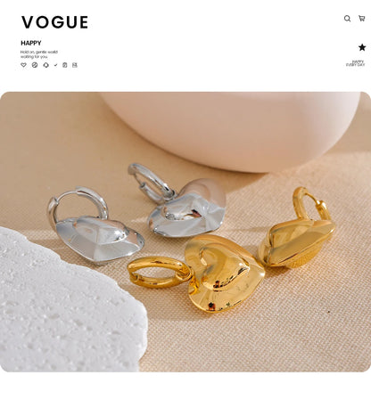 Elysium Exquisite Hollow Smooth Stereoscopic Heart Love Drop Dangle Daily Hoop Earrings Waterproof Stainless Steel Jewelry Women
