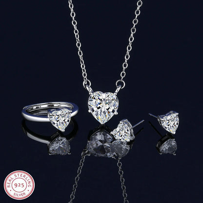 Real 925 Silver Moissanite Jewelry Set for chrm lady ring earring pendant necklace Solitaire set for female dating party gift