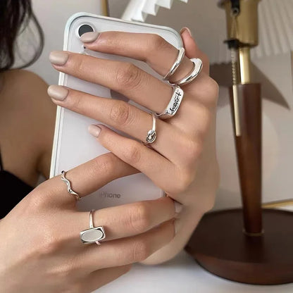 925 Sterling Silver Geometric Multilayer Round Bead Ring Female Fashion Punk Temperament Prevent Allergy Charm Jewelry