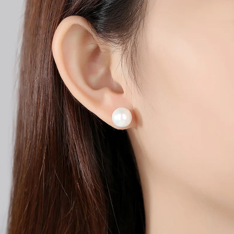 925 Sterling Silver 6mm/8mm/10mm/12mm Freshwater Cultured Pearl Button Ball Stud Earrings For Women As Best Gifts Jewerly