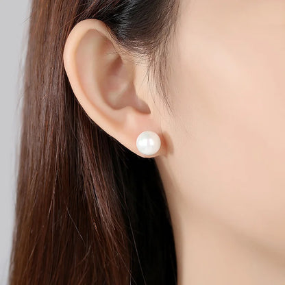 925 Sterling Silver 6mm/8mm/10mm/12mm Freshwater Cultured Pearl Button Ball Stud Earrings For Women As Best Gifts Jewerly