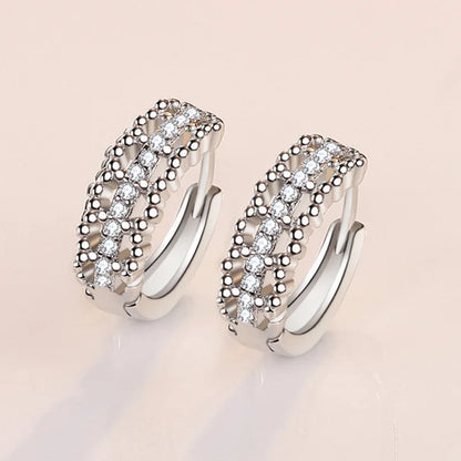 925 Sterling Silver Earrings For Women Original Charm Double Hoop Earrings Pave CZ Fine Engagement Anniversary Jewelry Gift