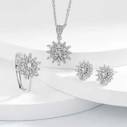 925 Sterling Silver Elegant Jewelry Sets Ring Earrings Necklace For Women Rectangle Geometry Zircon Wedding Accessories